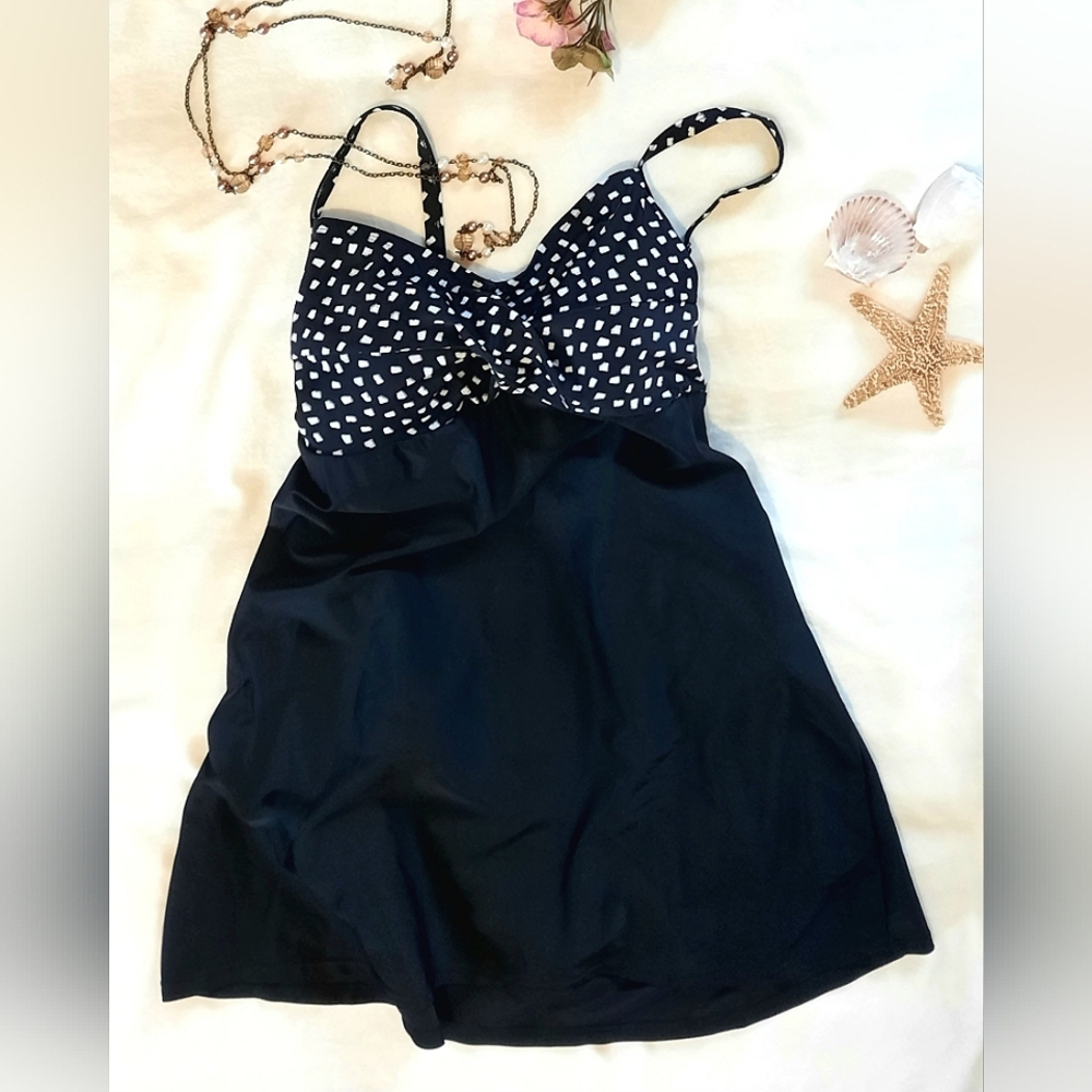 KRISTA Black 'n White One Piece Swim Suit with Skirt